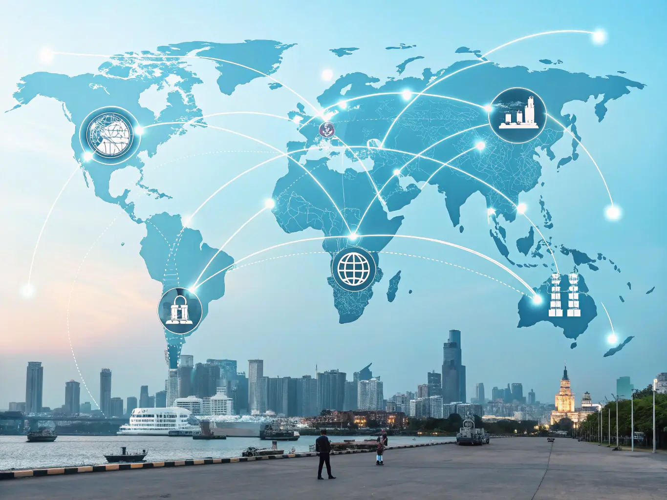 An image depicting a global trade network with various countries connected, symbolizing international trade facilitation.